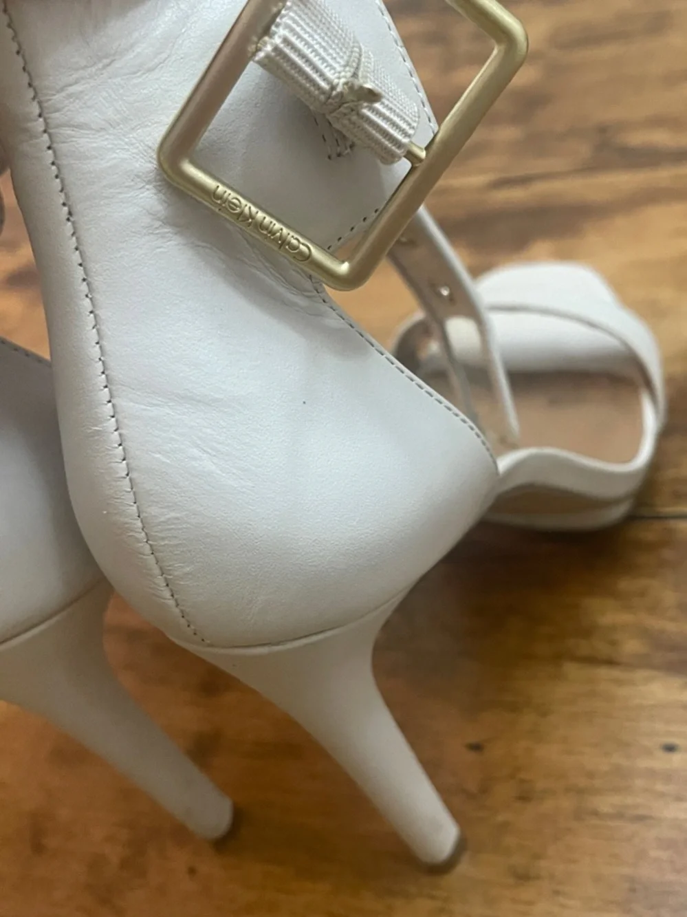 Calvin Klein White Strappy Ankle-Buckle High Heel Sandals